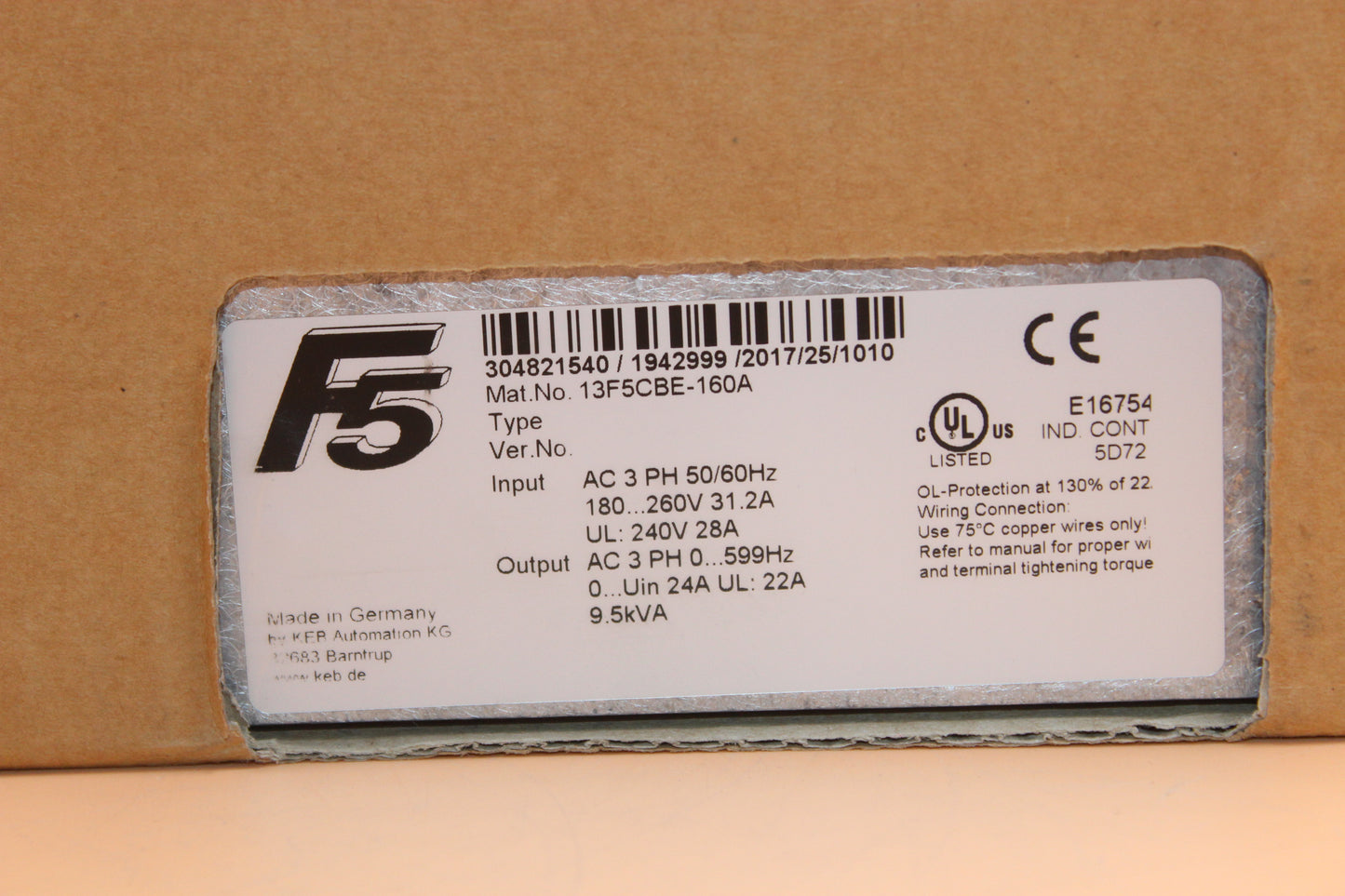 NEW | KEB | F5 13F5CBE-160A |