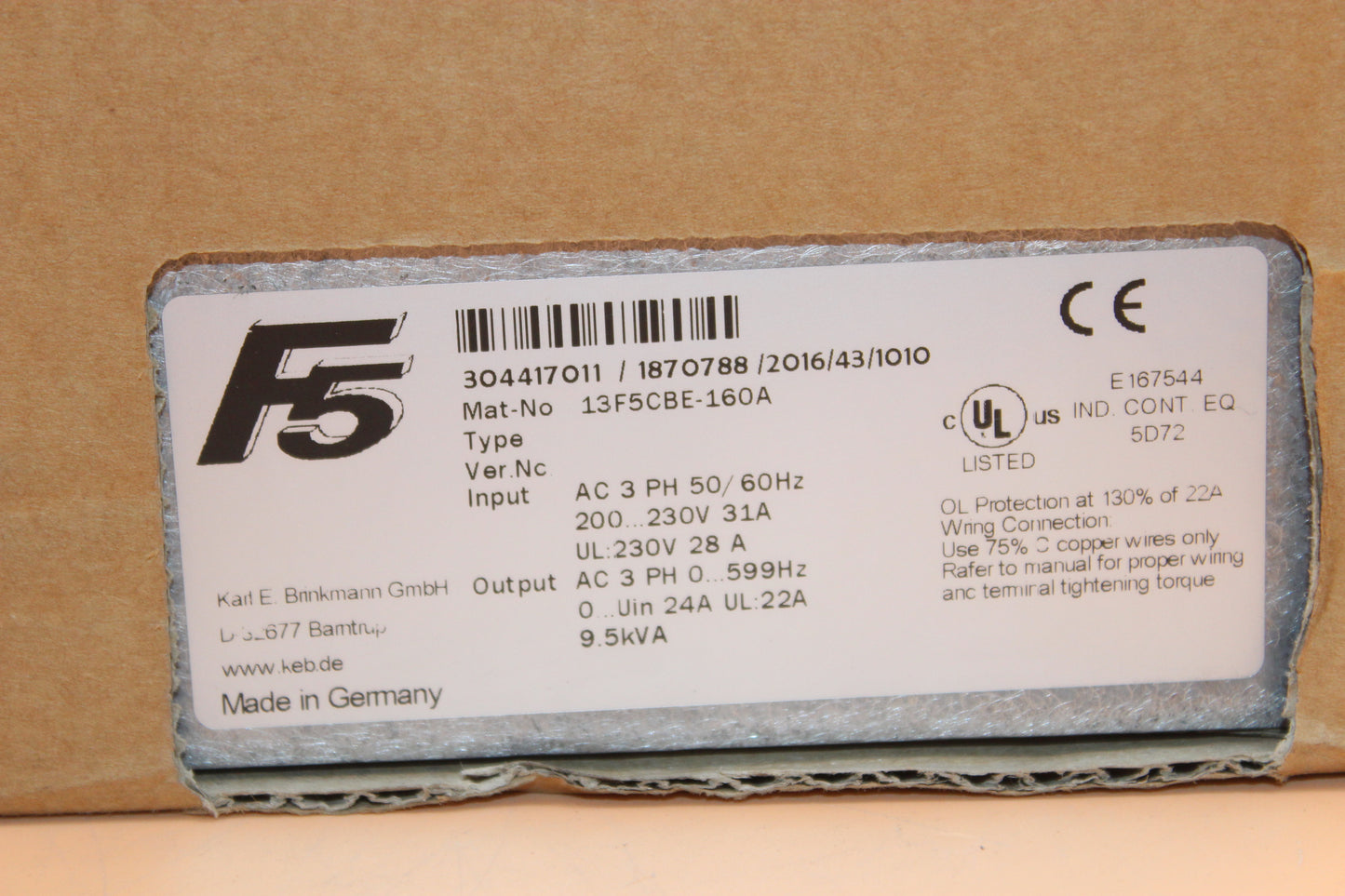 NEW | KEB | F5 13F5CBE-160A |