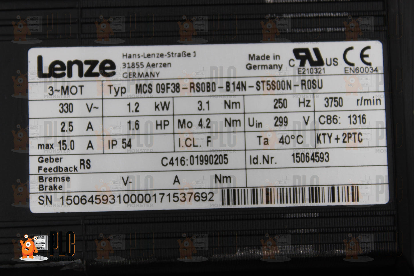 NEW NO BOX | Lenze | MCS 09F38-RS0B0-B14N-ST5S00N-R0SU |